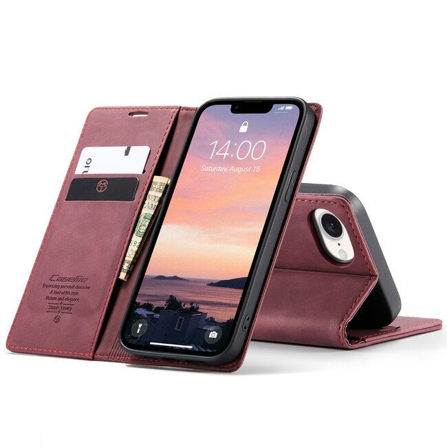 CaseMe - Telefoonhoesje geschikt voor Apple iPhone SE 2024 - Wallet Book Case - Met Magnetische Sluiting - Rood