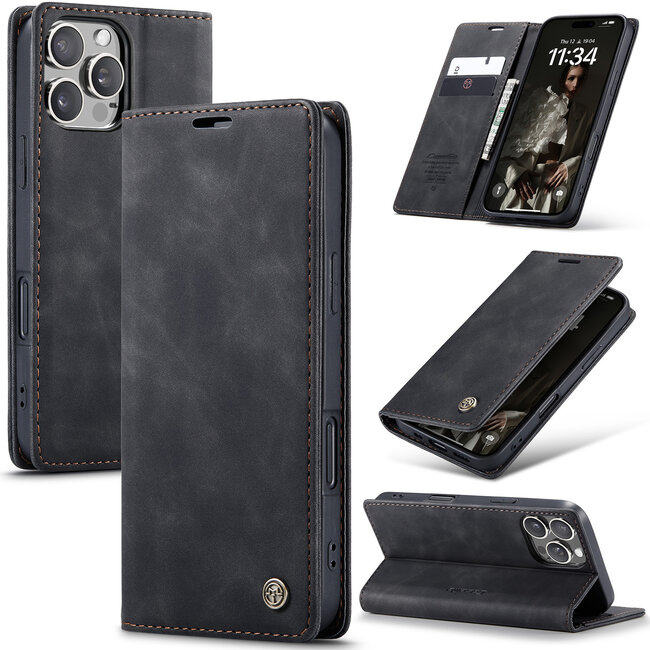 CaseMe - Telefoonhoesje geschikt voor Apple iPhone 16 Pro Max - Wallet Book Case - Met Magnetische Sluiting - Zwart