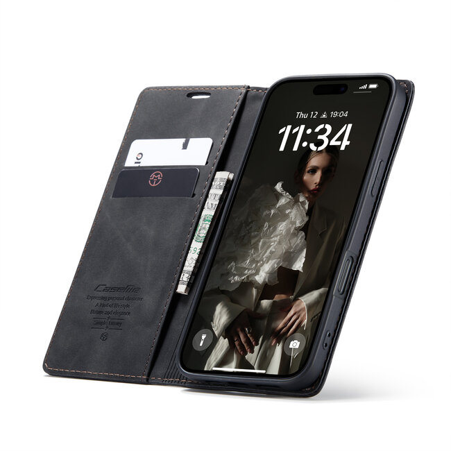 CaseMe - Telefoonhoesje geschikt voor Apple iPhone 16 Pro Max - Wallet Book Case - Met Magnetische Sluiting - Zwart