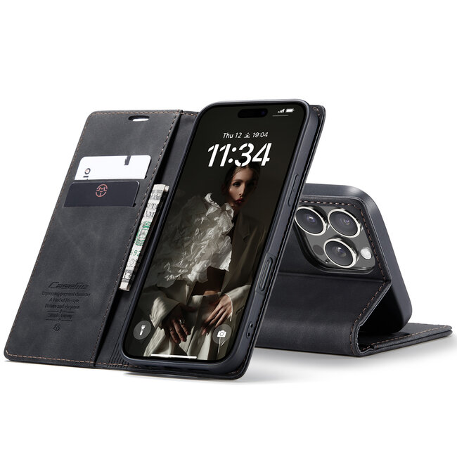 CaseMe - Telefoonhoesje geschikt voor Apple iPhone 16 Pro Max - Wallet Book Case - Met Magnetische Sluiting - Zwart