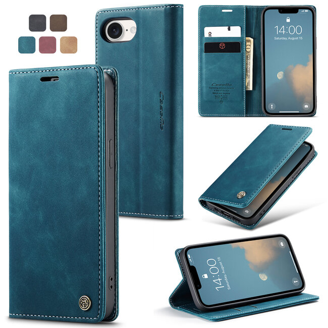 CaseMe - Telefoonhoesje geschikt voor Apple iPhone SE 2024 - Wallet Book Case - Met Magnetische Sluiting - Blauw