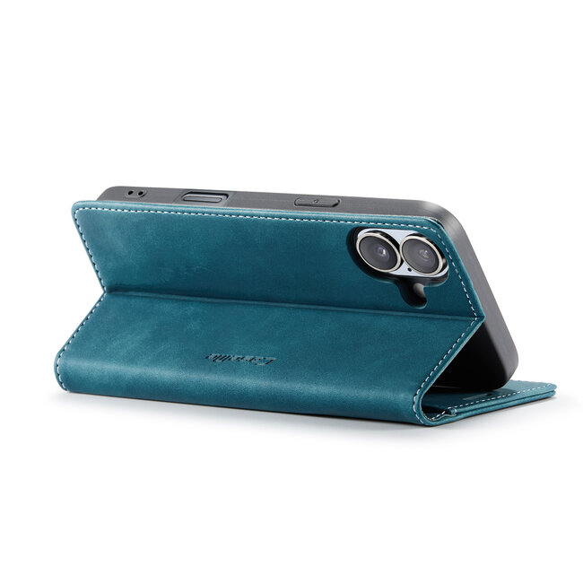 CaseMe - Telefoonhoesje geschikt voor Apple iPhone 16 - Wallet Book Case - Met Magnetische Sluiting - Blauw