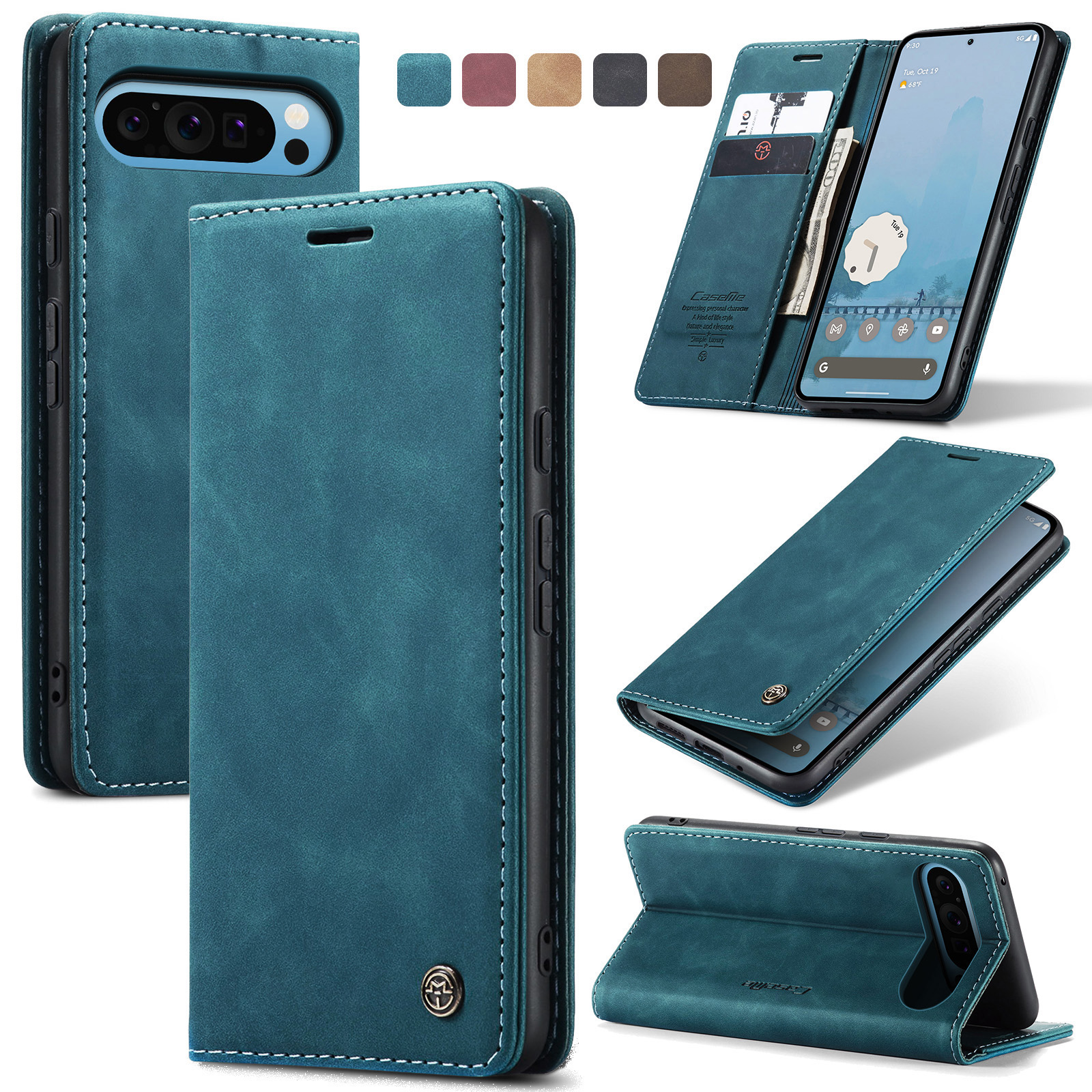 Caseme - Telefoonhoesje geschikt voor Google Pixel 9 Pro XL - Wallet Book Case - Met Magnetische Sluiting - Blauw afbeelding