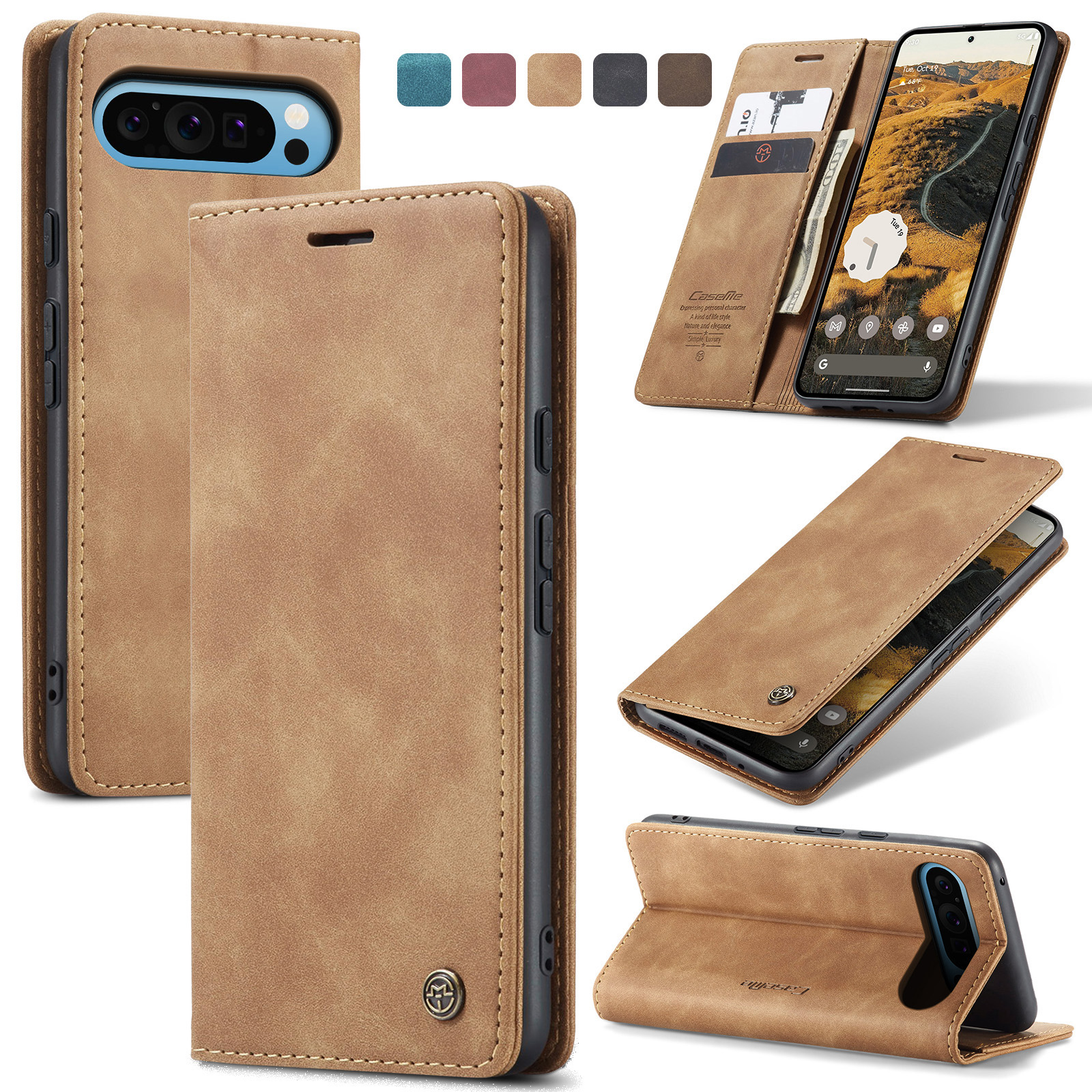 Caseme - Telefoonhoesje geschikt voor Google Pixel 9 Pro XL - Wallet Book Case - Met Magnetische Sluiting - Licht Bruin afbeelding