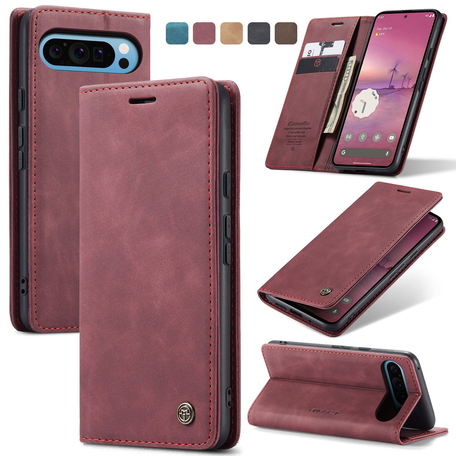 Caseme - Telefoonhoesje geschikt voor Google Pixel 9 Pro XL - Wallet Book Case - Met Magnetische Sluiting - Rood afbeelding
