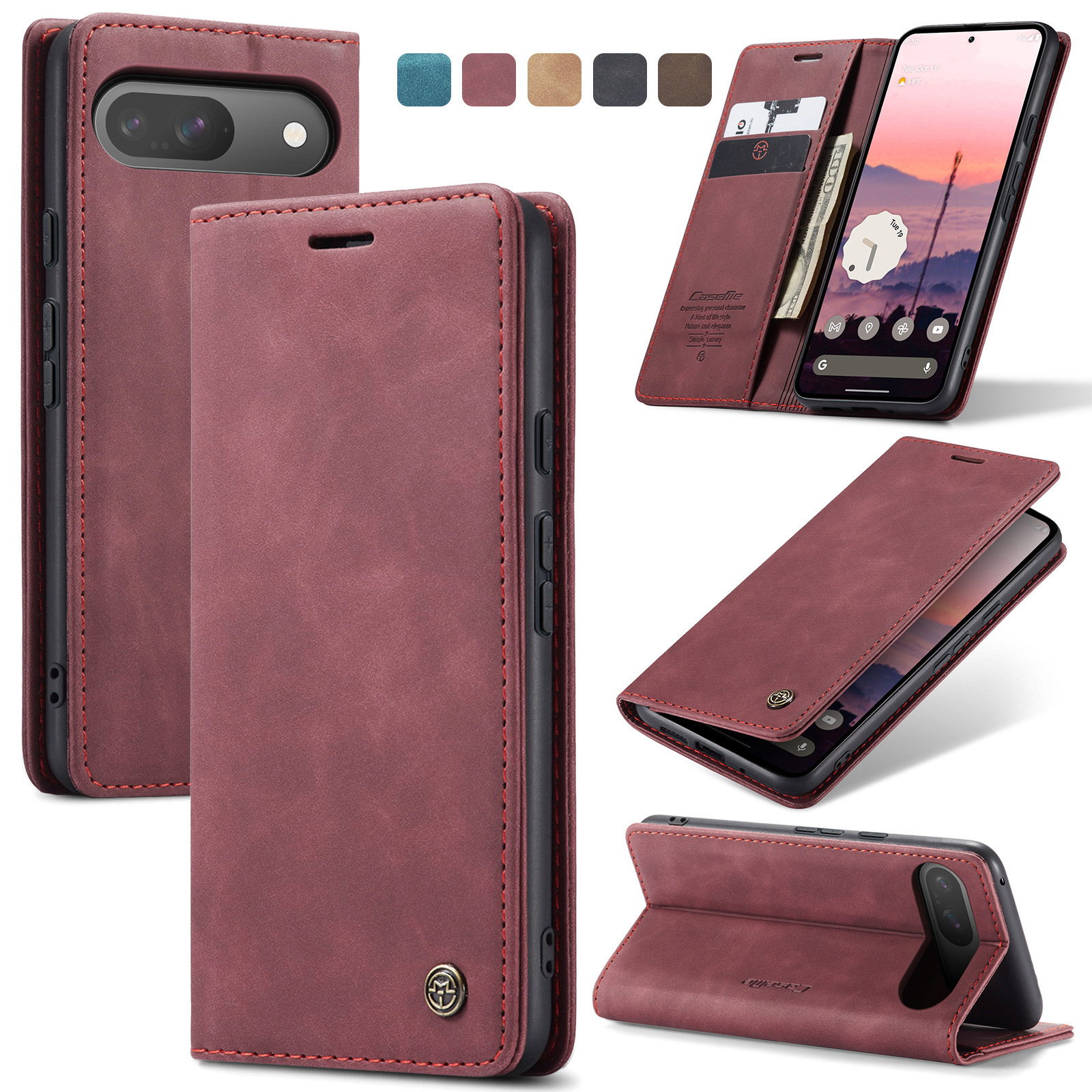 Caseme - Telefoonhoesje geschikt voor Google Pixel 9/9 Pro - Wallet Book Case - Met Magnetische Sluiting - Rood afbeelding