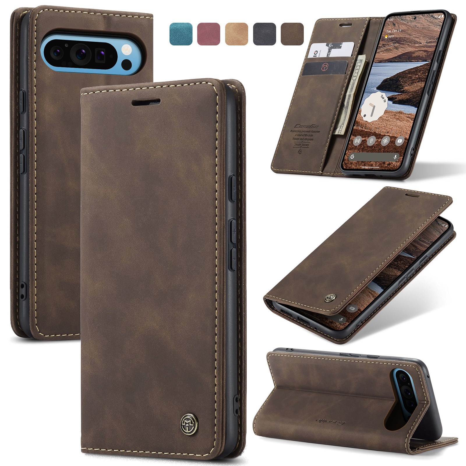 Caseme - Telefoonhoesje geschikt voor Google Pixel 9 Pro XL - Wallet Book Case - Met Magnetische Sluiting - Donker Bruin afbeelding