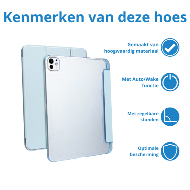 Case2go - Tablet hoes geschikt voor Apple iPad Pro 11 (2025) / Apple iPad Pro 11 (2024) - Tri-fold Frosted Case met Auto/Wake Functie - Met Pencilhouder - 11 inch - Lichtblauw