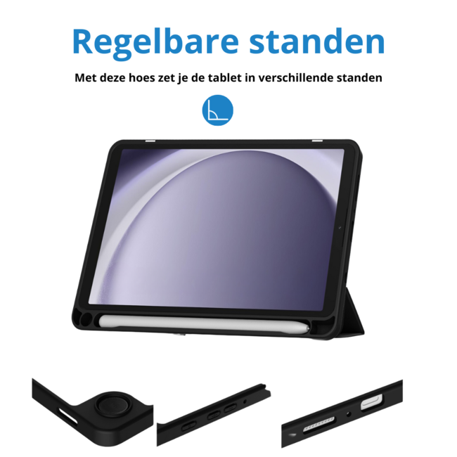Case2go - Tablet hoes geschikt voor Samsung Galaxy Tab A9 (2023) - Acrylic Trifold case met Pencil houder - Zwart