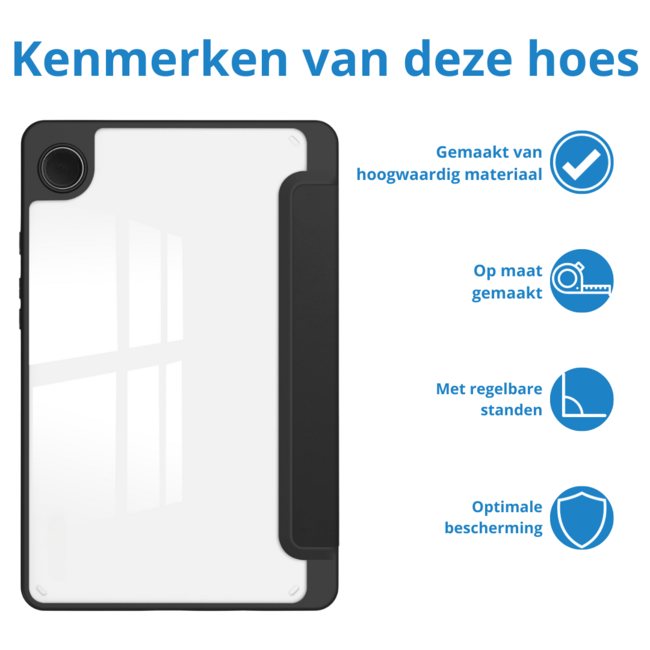 Case2go - Tablet hoes geschikt voor Samsung Galaxy Tab A9 (2023) - Acrylic Trifold case met Pencil houder - Zwart