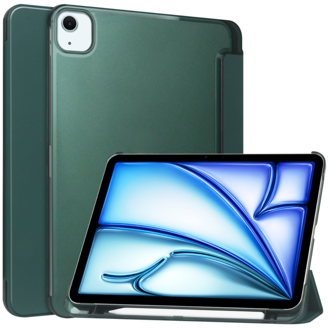 Case2go - Tablet hoes geschikt voor Apple iPad Air (2024) / Apple iPad Air (2025) - 13 Inch - Tri-fold Frosted Case met Auto/Wake Functie - Met Pencilhouder - Donkergroen