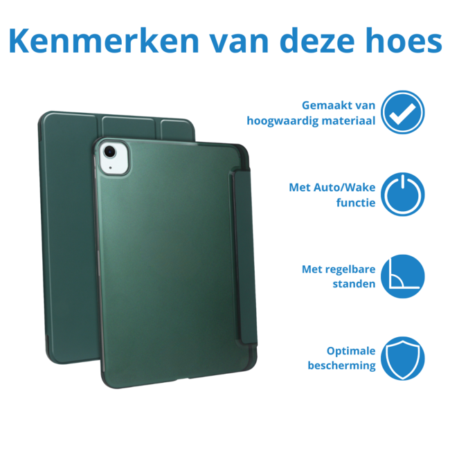 Case2go - Tablet hoes geschikt voor Apple iPad Air (2024) / Apple iPad Air (2025) - 13 Inch - Tri-fold Frosted Case met Auto/Wake Functie - Met Pencilhouder - Donkergroen