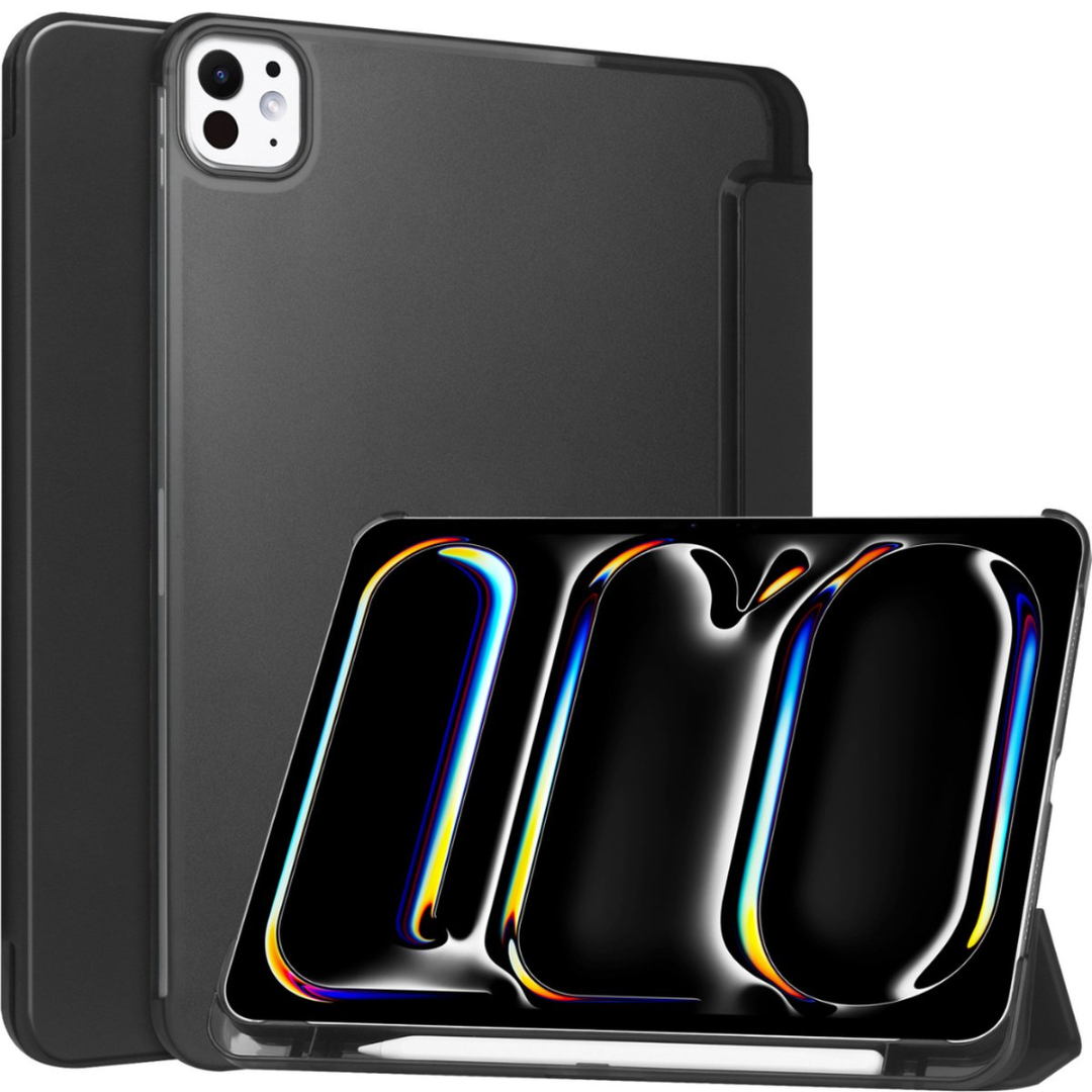 Case2go  - Tablet hoes geschikt voor Apple iPad Pro 13 (2025/2024) - Tri-fold Frosted Case met Auto/Wake Functie - Met Pencilhouder - 13 inch - Zwart afbeelding