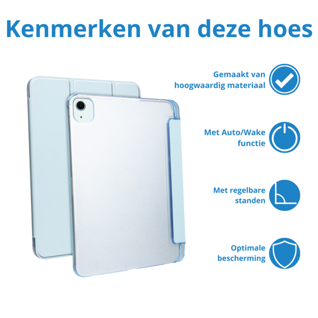 Case2go - Tablet hoes geschikt voor Apple iPad Air (2024) / Apple iPad Air (2025) - 13 Inch - Tri-fold Frosted Case met Auto/Wake Functie - Met Pencilhouder - Lichtblauw