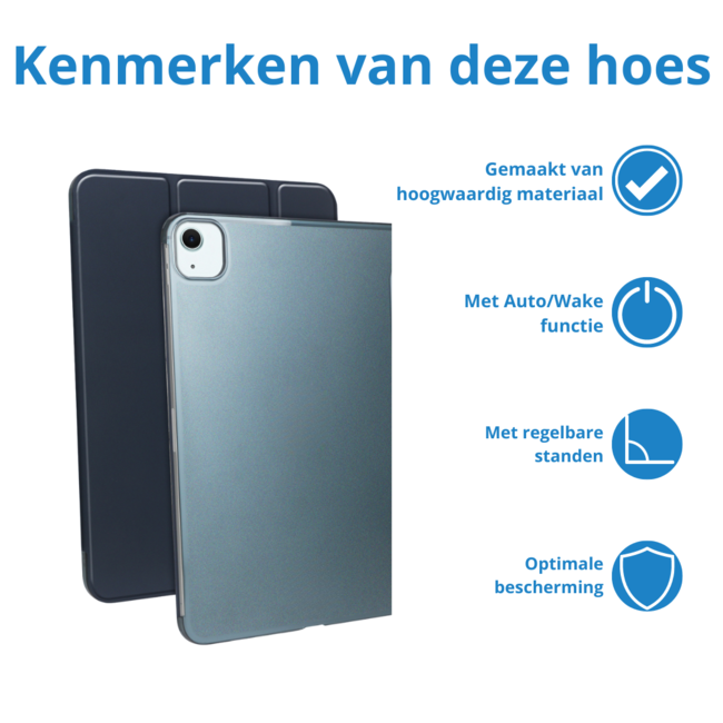 Case2go - Tablet hoes geschikt voor Apple iPad Air (2024) / Apple iPad Air (2025) - 13 Inch - Tri-fold Frosted Case met Auto/Wake Functie - Met Pencilhouder - Donkerblauw