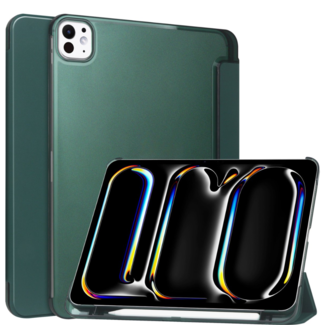 Case2go Case2go - Tablet hoes geschikt voor Apple iPad Pro (2024) - Tri-fold Frosted Case met Auto/Wake Functie - Met Pencilhouder - 11 inch - Donker groen