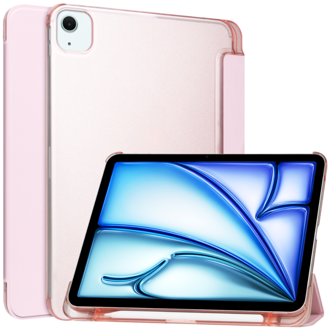 Case2go - Tablet hoes geschikt voor Apple iPad Air 13 (2024) - Tri-fold Frosted Case met Auto/Wake Functie -Met Pencilhouder - 13 inch - Rosé-goud