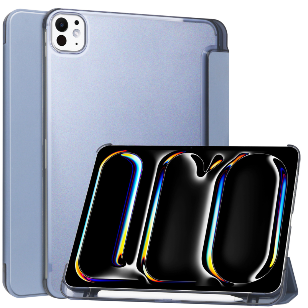 Case2go - Tablet hoes geschikt voor Apple iPad Pro (2024) - Tri-fold Frosted Case met Auto/Wake Functie - Met Pencilhouder - 11 inch - Paars afbeelding