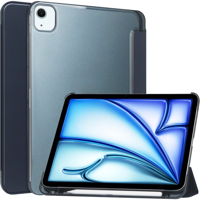 Case2go - Tablet hoes geschikt voor Apple iPad Air (2024) / Apple iPad Air (2025) - 11 Inch - Tri-fold Frosted Case met Auto/Wake Functie - Met Pencilhouder - Donker Blauw