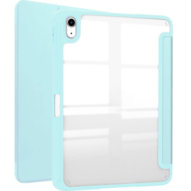 Case2go - Tablet hoes geschikt voor Apple iPad 11 (2025) A16 / Apple iPad 10.9 (2022) - Transparante Case - Tri-fold Back Cover - Met Pencil Houder en Auto Wake/Sleep functie - Licht Blauw