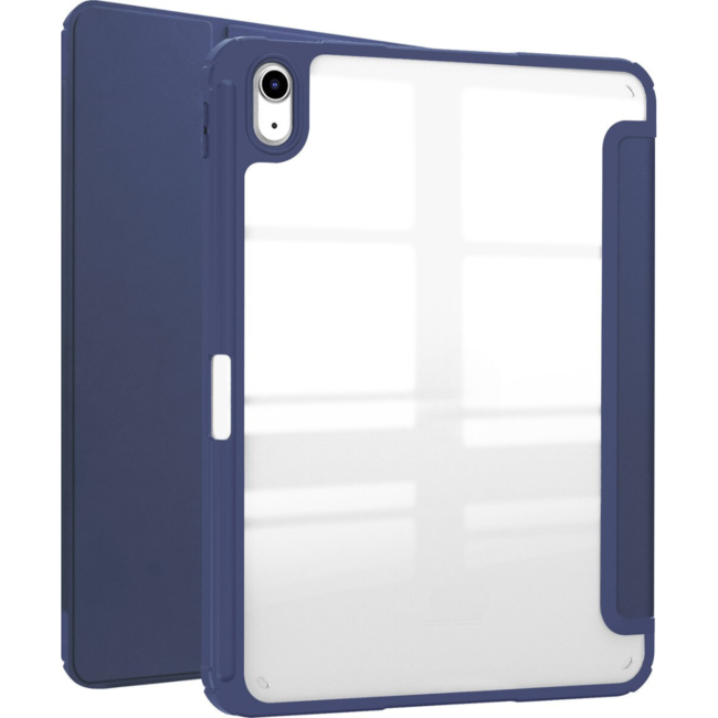 Case2go - Tablet hoes geschikt voor Apple iPad 11 (2025) A16 / Apple iPad 10.9 (2022) - Transparante Case - Tri-fold Back Cover - Met Pencil Houder en Auto Wake/Sleep functie - Blauw