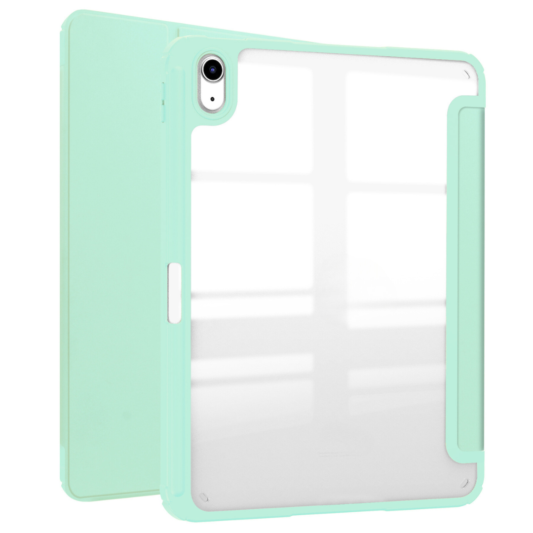 Case2go - Tablet hoes geschikt voor Apple iPad 11 (2025) A16 / Apple iPad 10.9 (2022) - Transparante Case - Tri-fold Back Cover - Met Pencil Houder en Auto Wake/Sleep functie - Mint Groen afbeelding