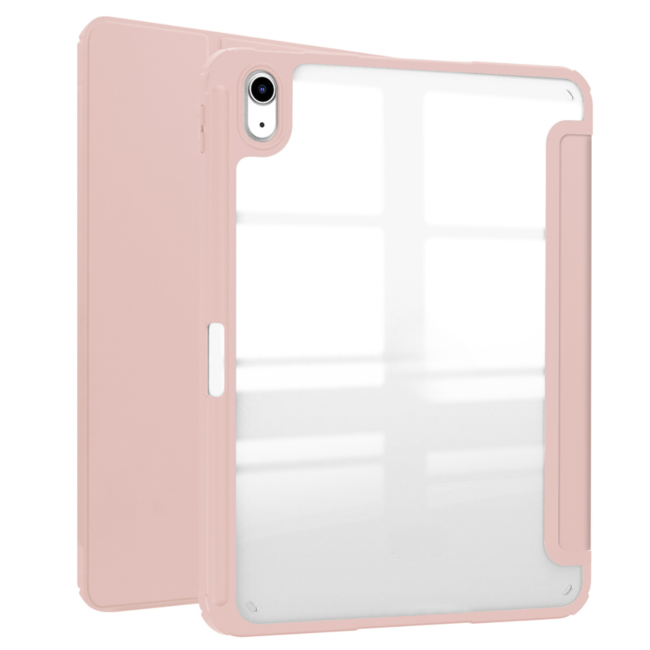 Case2go - Tablet hoes geschikt voor Apple iPad 11 (2025) A16 / Apple iPad 10.9 (2022) - Transparante Case - Tri-fold Back Cover - Met Pencil Houder en Auto Wake/Sleep functie - Rose Gold