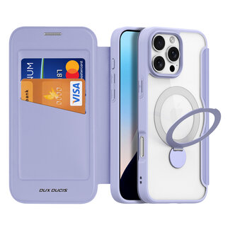 Dux Ducis Dux Ducis - Telefoon Hoesje geschikt voor Apple iPhone 16 Pro - Hoesje geschikt voor Magsafe magneet - Uitklapbare 360° ring standaard - Skin X Pro - Book Case - Paars
