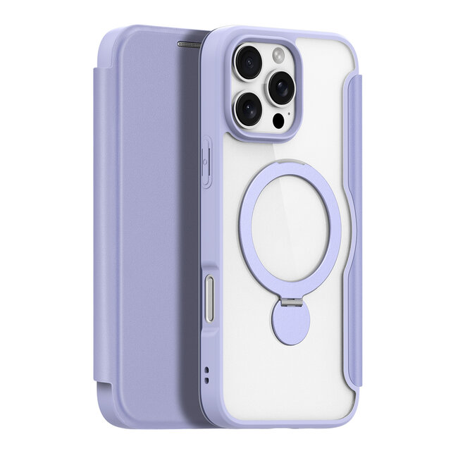 Dux Ducis - Telefoon Hoesje geschikt voor Apple iPhone 16 Pro Max - Hoesje geschikt voor Magsafe magneet - Uitklapbare 360° ring standaard - Skin X Pro - Book Case - Paars