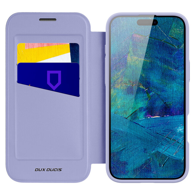 Dux Ducis - Telefoon Hoesje geschikt voor Apple iPhone 16 Pro Max - Hoesje geschikt voor Magsafe magneet - Uitklapbare 360° ring standaard - Skin X Pro - Book Case - Paars
