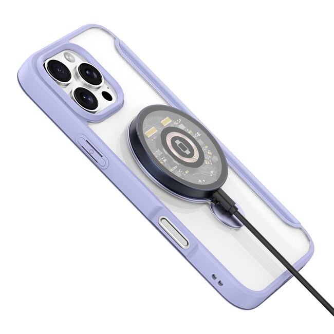 Dux Ducis - Telefoon Hoesje geschikt voor Apple iPhone 16 Pro Max - Hoesje geschikt voor Magsafe magneet - Uitklapbare 360° ring standaard - Skin X Pro - Book Case - Paars