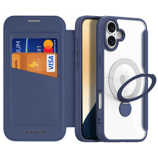 Dux Ducis Dux Ducis - Telefoon Hoesje geschikt voor Apple iPhone 16 Plus - Hoesje geschikt voor Magsafe magneet - Uitklapbare 360° ring standaard - Skin X Pro - Book Case - Blauw