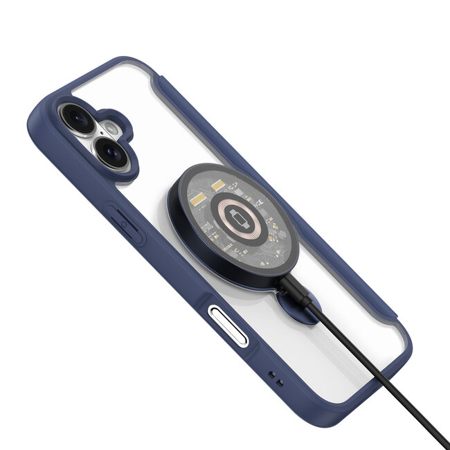 Dux Ducis - Telefoon Hoesje geschikt voor Apple iPhone 16 Plus - Hoesje geschikt voor Magsafe magneet - Uitklapbare 360° ring standaard - Skin X Pro - Book Case - Blauw
