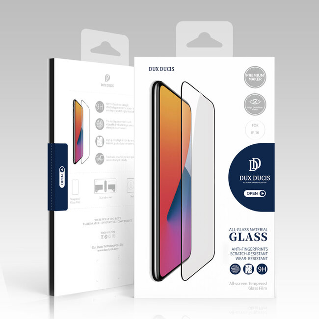 Dux Ducis - Screenprotector geschikt voor Apple iPhone 16 Plus - Tempered Glass Screenprotector - Zwart