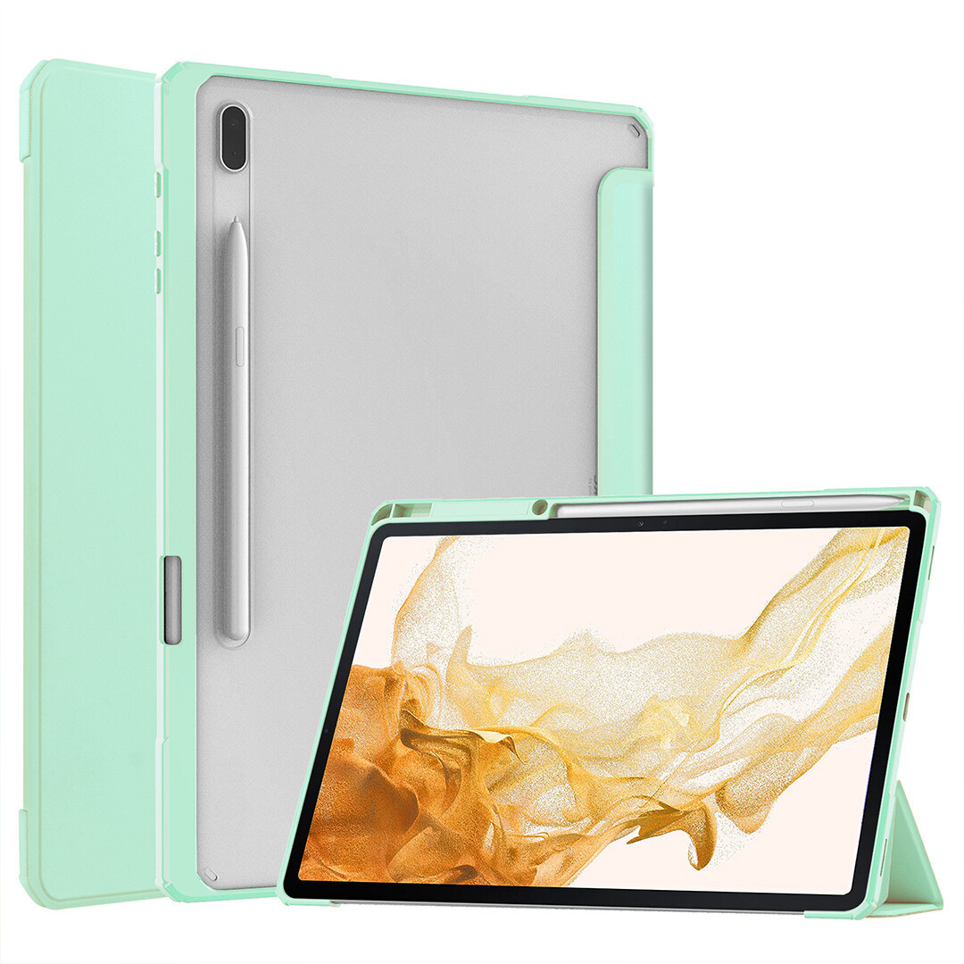 Case2go - Tablet Hoes geschikt voor Samsung Galaxy Tab S8 Plus (2022) - Tri-Fold Transparante Cover - Met Pencil Houder - Licht Groen afbeelding