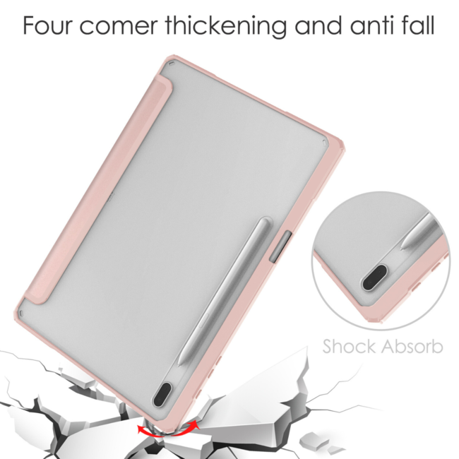 Case2go - Tablet Hoes geschikt voor Samsung Galaxy Tab S8 Plus (2022) - Tri-Fold Transparante Cover - Met Pencil Houder - Roze