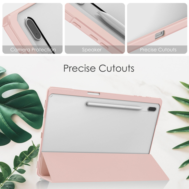 Case2go - Tablet Hoes geschikt voor Samsung Galaxy Tab S8 Plus (2022) - Tri-Fold Transparante Cover - Met Pencil Houder - Roze