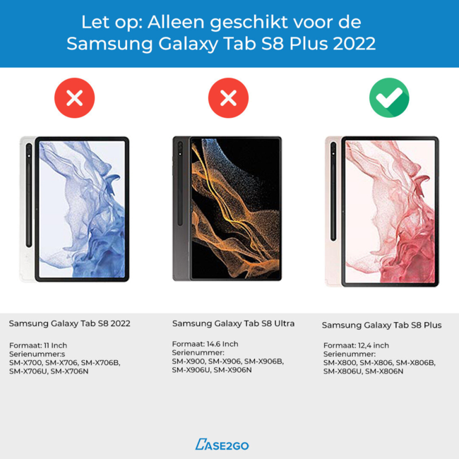 Case2go - Tablet Hoes geschikt voor Samsung Galaxy Tab S8 Plus (2022) - Tri-Fold Transparante Cover - Met Pencil Houder - Roze