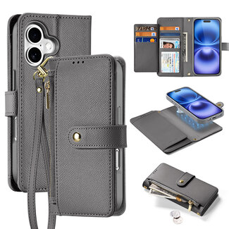 Dux Ducis Dux Ducis - Telefoon Hoesje geschikt voor Apple iPhone 16 - Hoesje geschikt voor Magsafe Magneet - 2 in 1 Wallet Book Case -  Lawa Series - Grijs