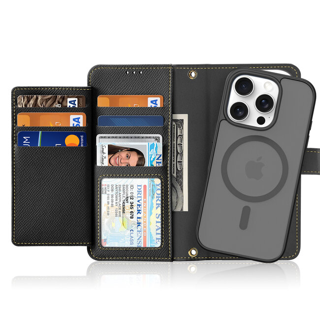 Dux Ducis - Telefoon Hoesje geschikt voor Apple iPhone 16 Pro Max - Hoesje geschikt voor Magsafe Magneet - 2 in 1 Wallet Book Case -  Lawa Series - Zwart