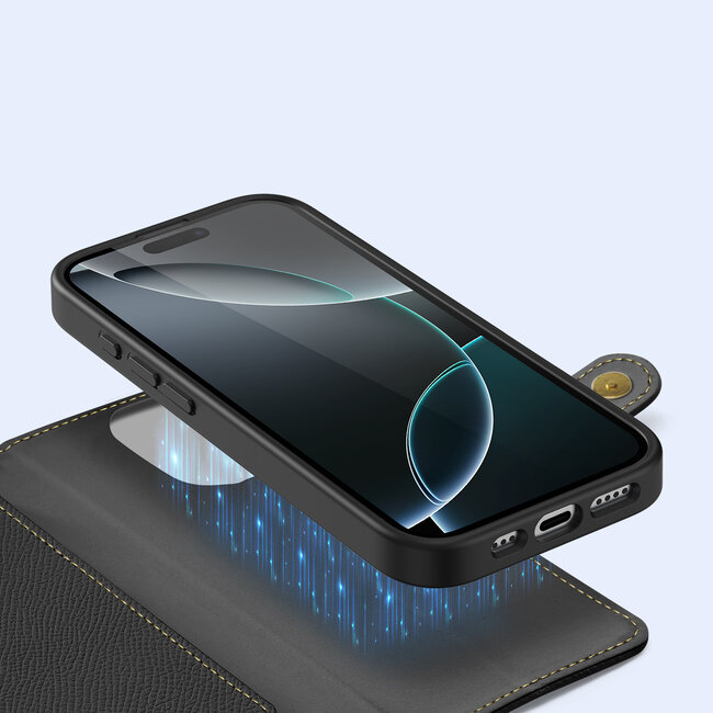 Dux Ducis - Telefoon Hoesje geschikt voor Apple iPhone 16 Pro Max - Hoesje geschikt voor Magsafe Magneet - 2 in 1 Wallet Book Case -  Lawa Series - Zwart