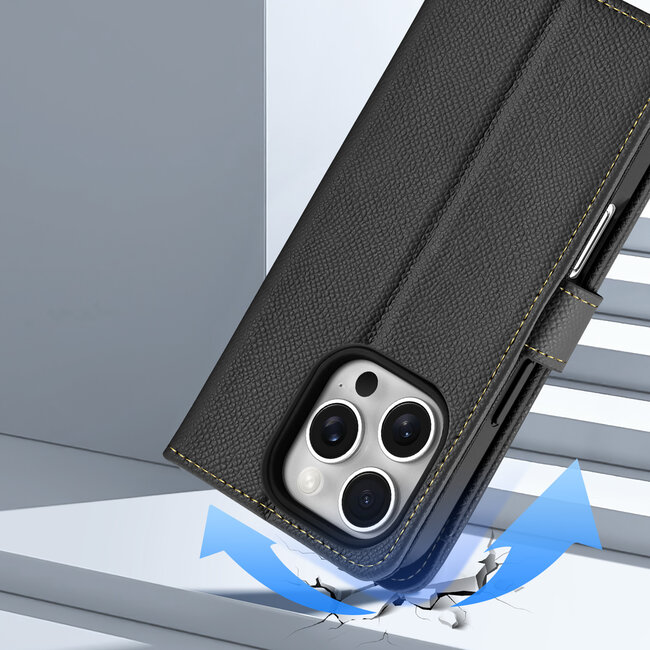 Dux Ducis - Telefoon Hoesje geschikt voor Apple iPhone 16 Pro Max - Hoesje geschikt voor Magsafe Magneet - 2 in 1 Wallet Book Case -  Lawa Series - Zwart