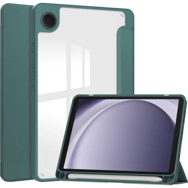 Case2go - Tablet hoes geschikt voor Samsung Galaxy Tab A9 (2023) - Acrylic Trifold case met Pencil houder - Donker Groen