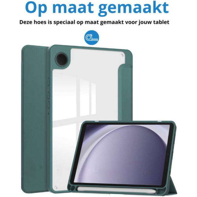 Case2go - Tablet hoes geschikt voor Samsung Galaxy Tab A9 (2023) - Acrylic Trifold case met Pencil houder - Donker Groen