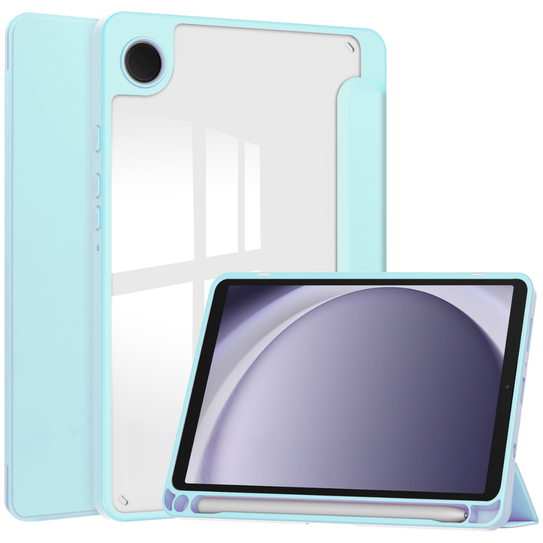 Case2go - Tablet hoes geschikt voor Samsung Galaxy Tab A9 (2023) - Acrylic Trifold case met Pencil houder - Licht Blauw afbeelding