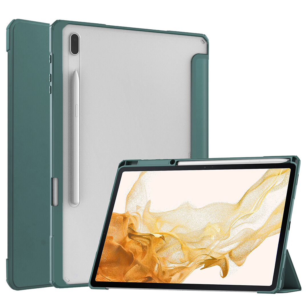Case2go - Tablet Hoes geschikt voor Samsung Galaxy Tab S8 (2022) - Tri-Fold Transparante Cover - Met Pencil Houder - Groen afbeelding