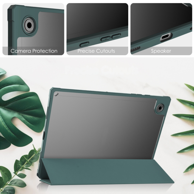 Case2go - Tablet Hoes geschikt voor Samsung Galaxy Tab A8 (2022 &amp; 2021) - 10.5 Inch - Transparante Case - Tri-fold Back Cover - Donker Groen