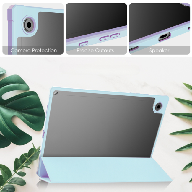 Case2go - Tablet Hoes geschikt voor Samsung Galaxy Tab A8 (2022 &amp; 2021) - 10.5 Inch - Transparante Case - Tri-fold Back Cover - Licht Blauw