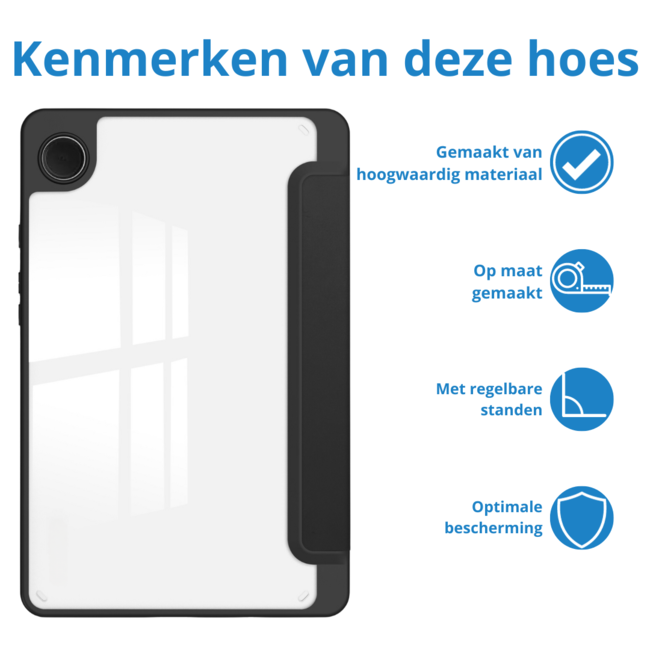 Case2go - Tablet hoes geschikt voor Samsung Galaxy Tab A9 Plus (2023) - Acrylic Trifold case met Pencil houder - Zwart