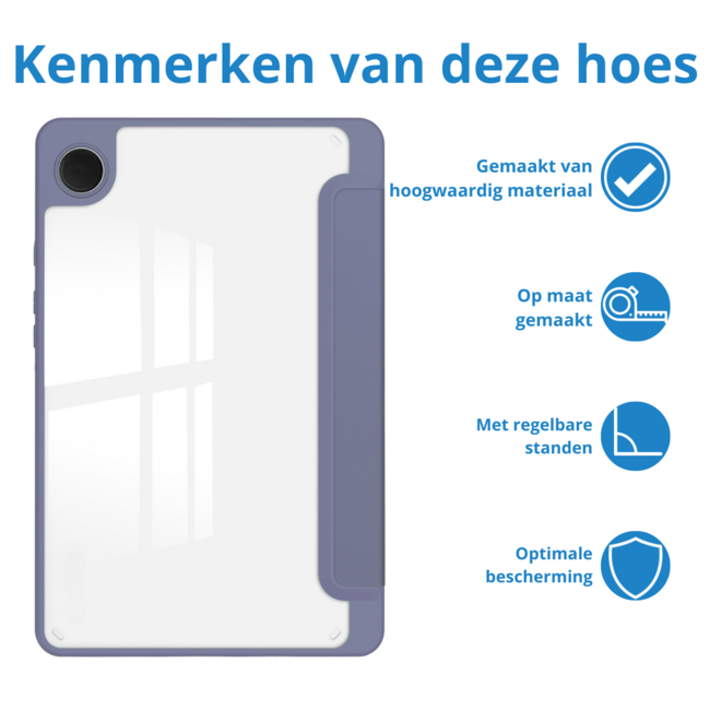 Case2go - Tablet hoes geschikt voor Samsung Galaxy Tab A9 Plus (2023) - Acrylic Trifold case met Pencil houder - Paars